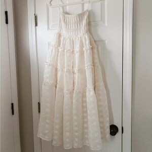 Lulus Beautiful Sentiments Ivory Floral Strapless Tiered Midi Dress